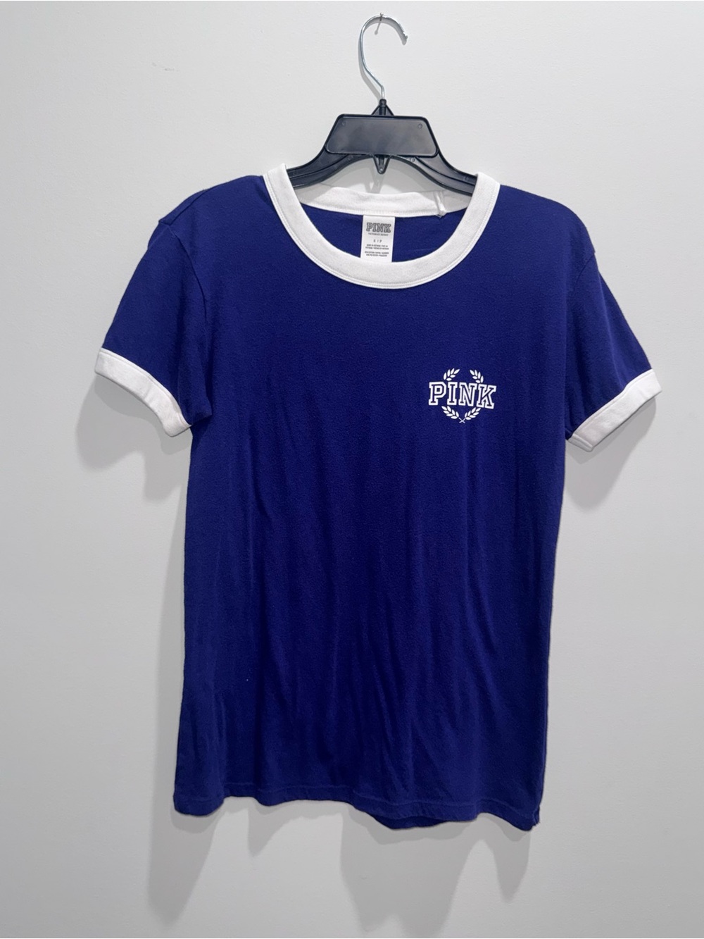 PINK Victoria's Secret Royal Blue Ringer Tee with White Trim